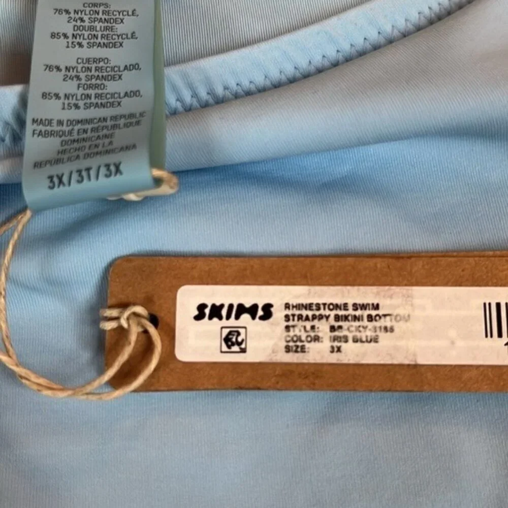 NWT Skims 3X Rhinestone Strappy Bikini Bottom Iris Blue